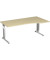 Schreibtisch Flex, manuell höhenverstellbar, 68-82cm (H), 180x100cm (BxT), Freiform, ahorn / silber