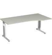Schreibtisch Flex, manuell höhenverstellbar, 68-82cm (H), 180x100cm (BxT), Freiform, grau / silber