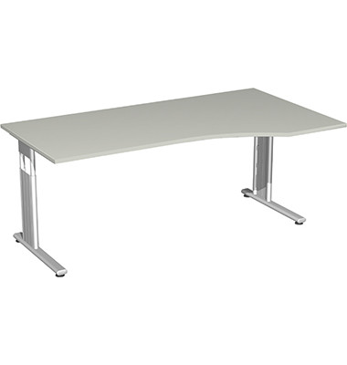 Schreibtisch Flex, manuell höhenverstellbar, 68-82cm (H), 180x100cm (BxT), Freiform, grau / silber