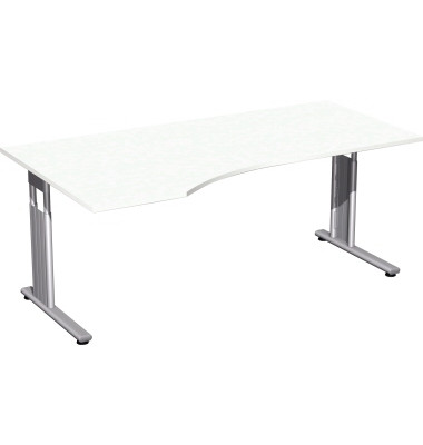 Schreibtisch Flex, manuell h&ouml;henverstellbar, 68-82cm (H), 180x80/100cm (BxT), Freiform, wei&szlig; / silber