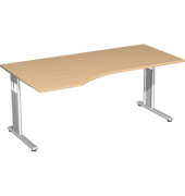 Schreibtisch Flex, manuell höhenverstellbar, 68-82cm (H), 180x100cm (BxT), Freiform, buche / silber