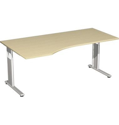 Schreibtisch Flex, manuell höhenverstellbar, 68-82cm (H), 180x100cm (BxT), Freiform, ahorn / silber Schreibtisch Flex, manuell höhenverstellbar, 68-82cm (H), 180x100cm (BxT), Freiform, ahorn / silber