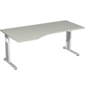 Schreibtisch Flex, manuell höhenverstellbar, 68-82cm (H), 180x100cm (BxT), Freiform, grau / silber