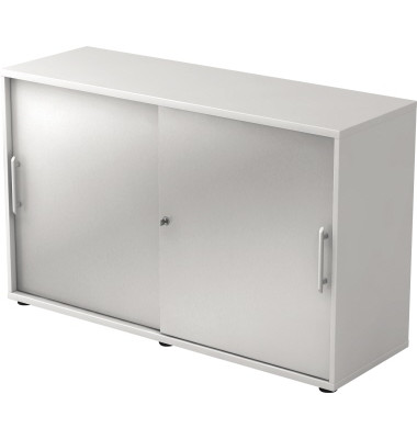 Aktenschrank BETA V1752S/W/S/RE, Holz abschließbar, 2 OH, 120 x 74,8 x 40 cm, silber/weiß