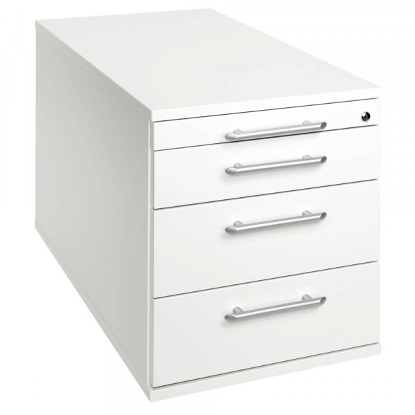 4032062140314 - Rollcontainer Solid VTC30 W W RE Holz weiß 3 normale Schubladen mit extra Utensilienauszug abschließbar 4032062140314 Hammerb