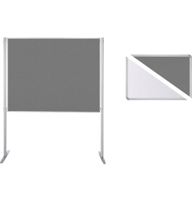 Stellwand 747428 150x120cm Filz/Whiteboard Stabfu&szlig; ws/gr