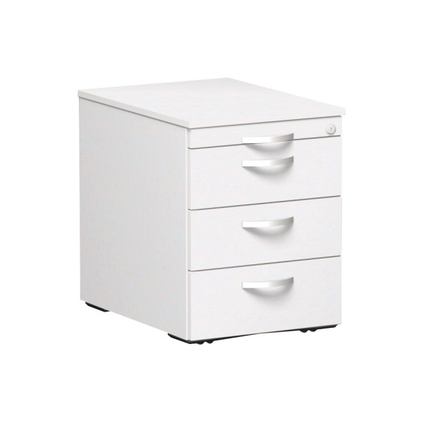 4038933477435 - Rollcontainer Flex S-530151-WW Holz weiß 3 normale Schubladen mit extra Utensilienauszug abschließbar 4038933477435 Geramöbel