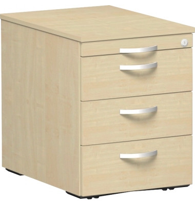 Rollcontainer S-530151-AA Flex, ahorn, 4 Schubladen, Dreischicht-Feinspan, Melaminharz beschichtet, abschlie&szlig;bar