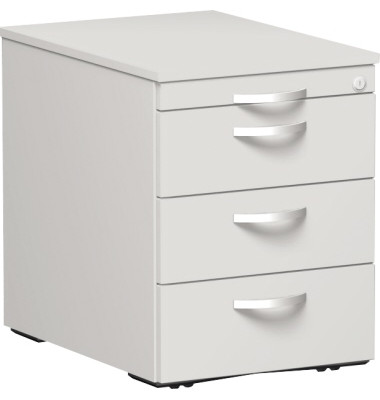 Rollcontainer Flex S-530151-LG Holz lichtgrau, 3 normale Schubladen, mit extra Utensilienauszug, abschließbar