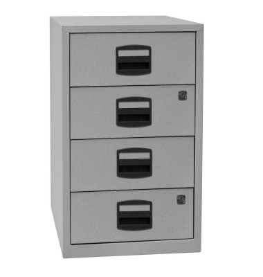 Schubladenschrank Home PFA4S355, Stahl abschließbar, 4 Schubladen, A4, 41,3 x 67,2 x 40 cm, silber