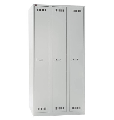 Spind Light GL09T1245, Metall, 3 Abteile mit 3 Fächern, abschließbar, 90x185cm (BxH), lichtgrau