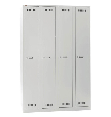 Spind Light GL12Q1245, Metall, 4 Abteile mit 4 Fächern, abschließbar, 120x185cm (BxH), lichtgrau