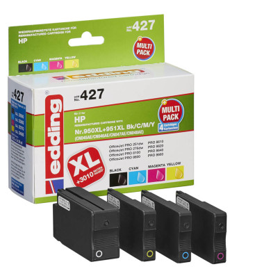 Druckerpatrone EDD-427 18-427 (kompatibel zu HP 950XL + 951XL), schwarz/cyan/magenta/gelb, ca. 2890 Seiten schwarz/ ca. 2295 Sei