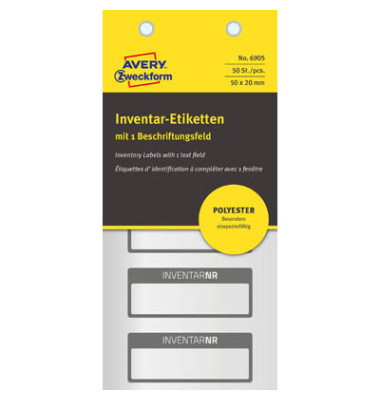 Hinweisetikett Inventar 50 x 20 mm (B x H) Polyesterfolie silber Inventar Nr. 50 Etik./Pack. Hinweisetikett Inventar 50 x 20 mm (B x H) Polyesterfolie silber Inventar Nr. 50 Etik./Pack.