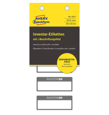 Hinweisetikett Inventar 50 x 20 mm (B x H) Folie weiß Inventar Nr. 50 Etik./Pack.