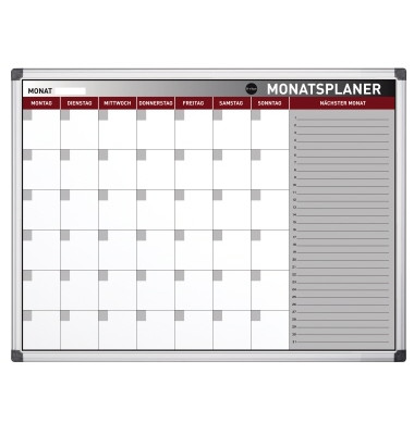 Monatsplaner Earth-It 90 x 60 cm (B x H) 1 Monat mit Ablageschale Aluminium weiß lackiert silber