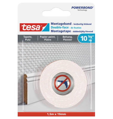 Montageklebeband Powerbond® 19 mm x 1,5 m (B x L) 10kg beidseitig klebend
