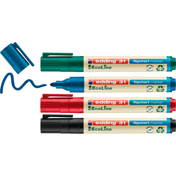 4004764957798 - edding Flipchartmarker 31 EcoLine 15-3mm farbig sortiert 4 St Pack Schreibfarbe rot blau grün schwarz