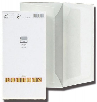 Briefumschlag Echt Bütten 890250, Din Lang, ohne Fenster, nassklebend, 80g, weiß