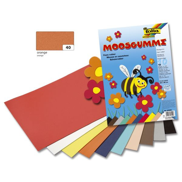 5 Stück Folia Bastelmoosgummi 29x40cm 2mm stark orange 23540 4001868235401 Folia