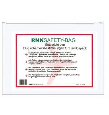 Flugsicherheitsbeutel 2230 Safety-Bag transparent 250x170mm Flugsicherheitsbeutel 2230 Safety-Bag transparent 250x170mm