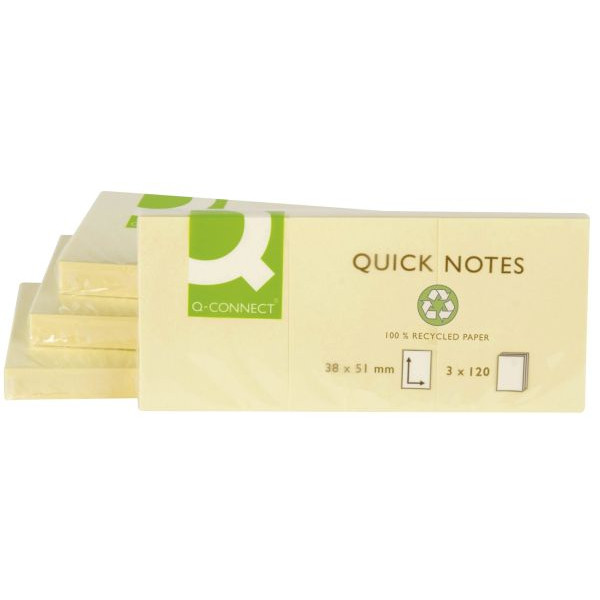 3 Stück Q-connect Haftnotizen KF22367, KF22367, 38x51mm, gelb, rechteckig 5705831223677 Q-connect 120 Blatt