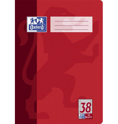 Schulheft 100050318, Lineatur 38 / kariert mit Rand innen/außen, A4, 90g, rot, 16 Blatt / 32 Seiten