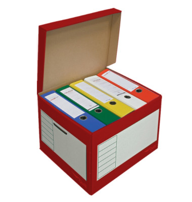 Archivcontainer Deckelbox Color 206103, weiß/rot, Wellpappe