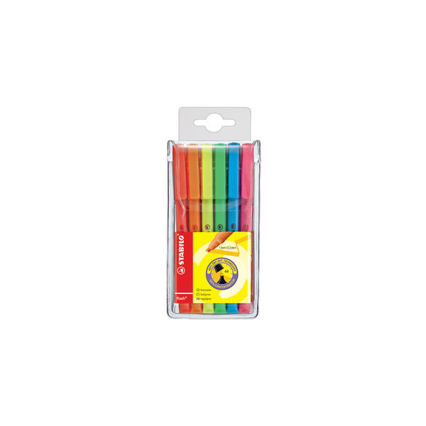 5 Stück Stabilo Textmarker-Set STABILO flash Etui, 555/6, Set, gelb/blau/grün/rot/orange/pink, 1-3,5mm Keilspitze 4006381131865 Stabilo 6 Stück