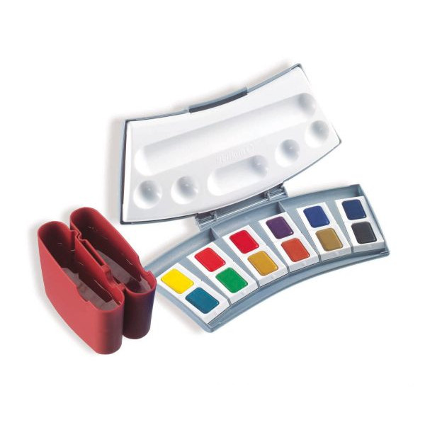 4012700721884 - Studien Aquarell-Malkasten 725 D-12 12 Farben inkl 2 Wasserboxen mit Mischpalette (721886)