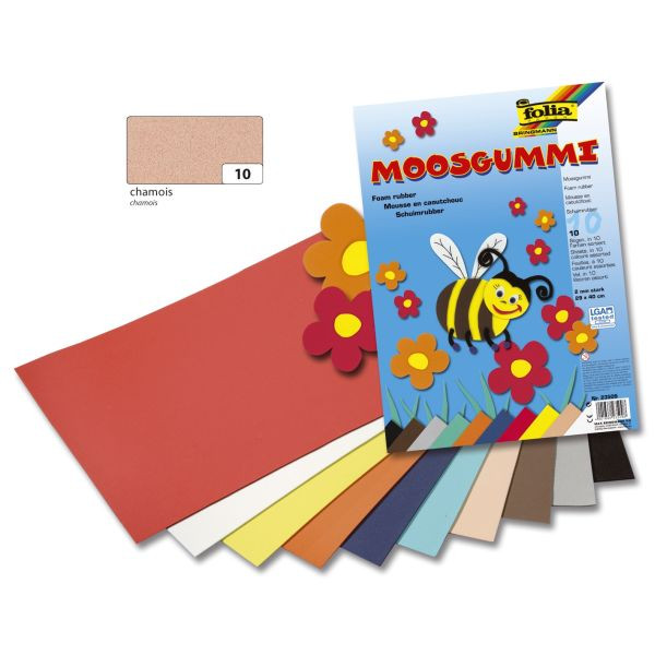 10 Stück Folia Bastelmoosgummi 20x29cm 2mm stark chamois 231010 4001868231106 Folia