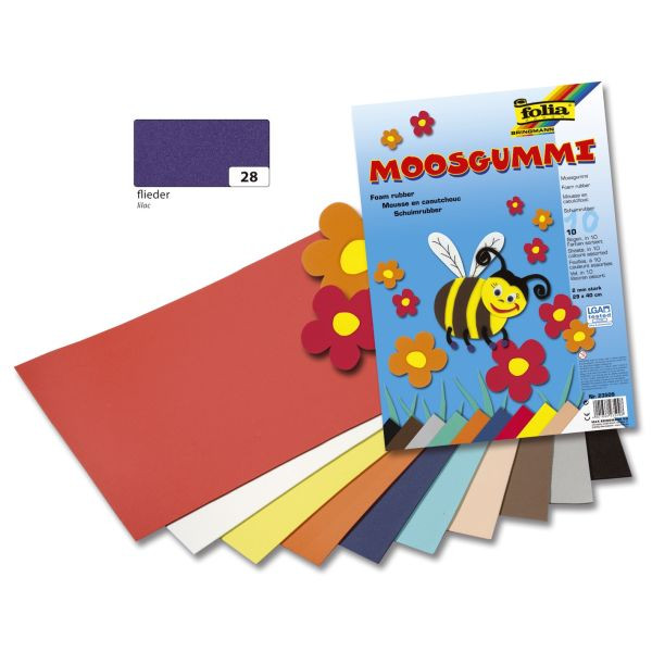 10 Stück Folia Bastelmoosgummi 20x29cm 2mm stark flieder 231028 4001868231281 Folia