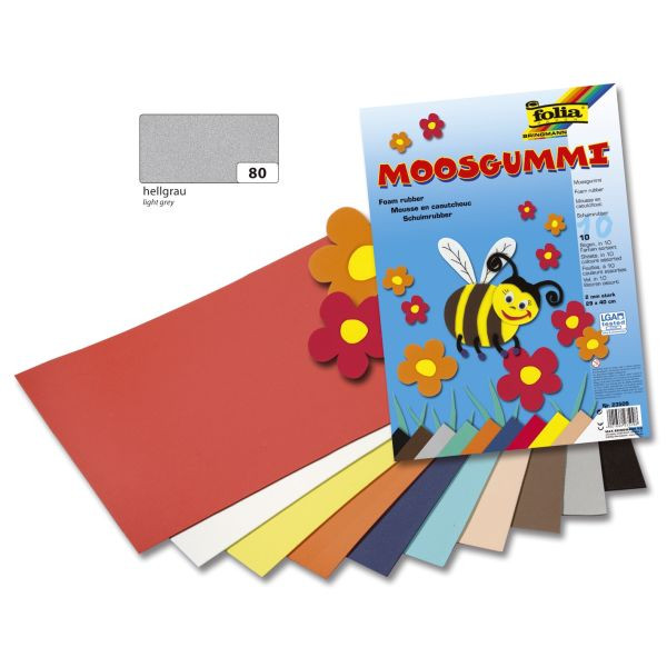10 Stück Folia Bastelmoosgummi 20x29cm 2mm stark hellgrau 231080 4001868231809 Folia