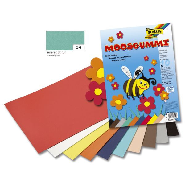 10 Stück Folia Bastelmoosgummi 20x29cm 2mm stark smaragdgrün 231054 4001868231540 Folia