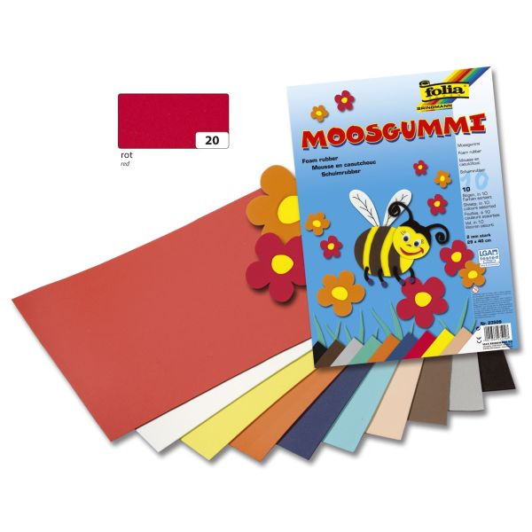 10 Stück Folia Bastelmoosgummi 20x29cm 2mm stark hochrot 231020 4001868231205 Folia