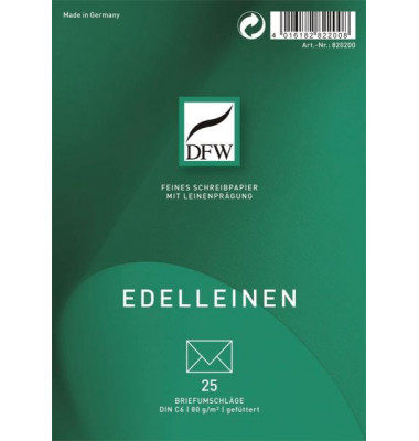 Briefumschlag Edelleinen 820200, C6, ohne Fenster, nassklebend, 80g, weiß
