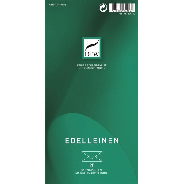 4016182822503 - Briefumschlag Edelleinen 820250 Din Lang ohne Fenster nassklebend 80g weiß 4016182822503 25 Stück 4016182822503 - Briefumschlag Edelleinen 820250 Din Lang ohne Fenster nassklebend 80g weiß 4016182822503 25 Stück