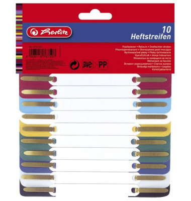 Heftstreifen kurz 8767501, 3,4x15cm (BxL), Kunststoff mit Kunststoffdeckleiste, farbig sortiert
