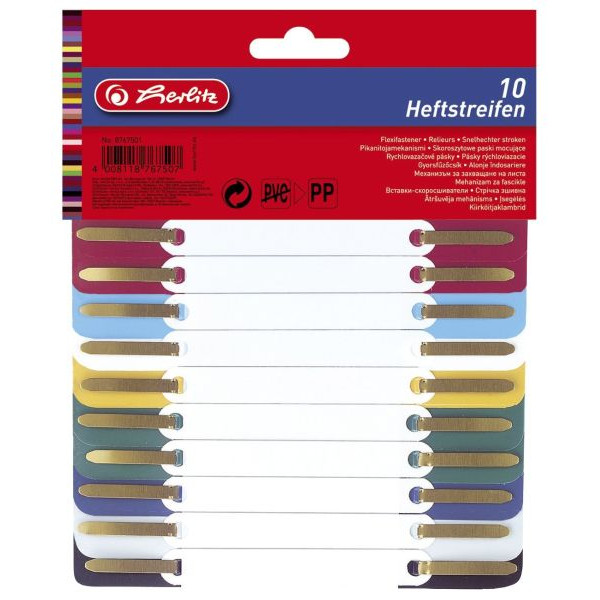 4008118767507 - Heftstreifen kurz Heftstreifen 8767501 34x150mm Kunststoff mit Kunststoffdeckleiste farbig sortiert 4008118767507 10 Stück