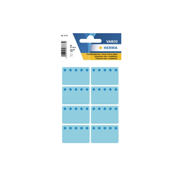 4008705037730 - 10 x HERMA Tiefkühletiketten 26x40mm blau Eiskristalle VE=48 Stück