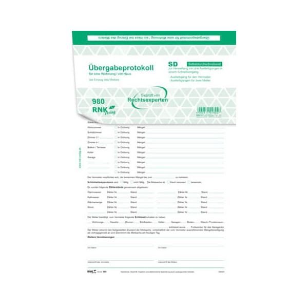 4002871098007 - 25 x Wohnungsübergabeprotokoll A4 3 Blatt selbstdurchschreibend