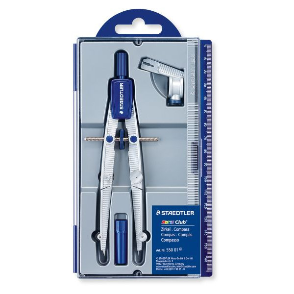 4007817550007 - STAEDTLER Schulzirkel Noris Club 550 01 Länge 156 mm mit Spindelführung Schnellverstellung auswechselbarer (550 01)