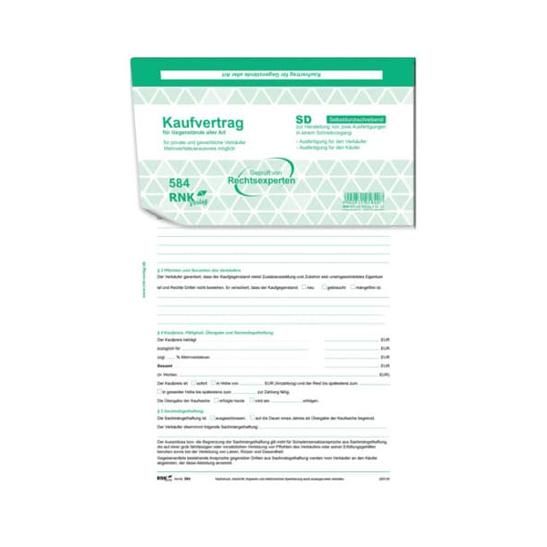 10 x RNK Universal-Kaufvertrag selbstdurchschreibend A4 = 21,0 cmx29,7