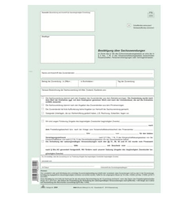 Best&auml;tigung &uuml;ber Sachzuwendungen 2869 A4 selbstdurchschreibend 1x 2 Blatt