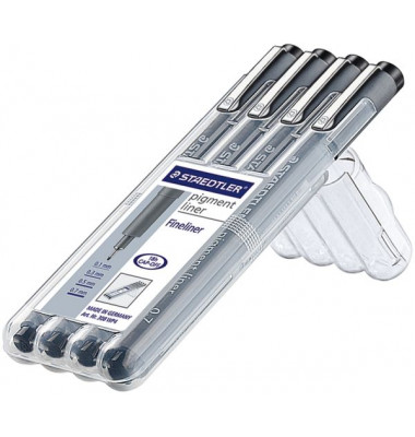 Fineliner-Set pigment liner 308, 308 WP4, grau (Schreibfarbe: schwarz), o,1, 0,3, 0,5, 0,7mm