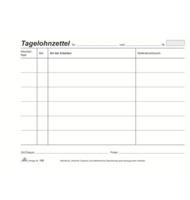 Tagelohnzettel 120 A5 weiß 100 Blatt