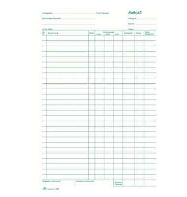 Aufmaßbuch 1302, A4, 1x 100 Blatt