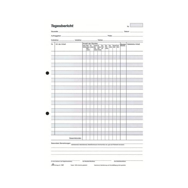 5 Stück RNK Bautagesberichtblock 1307 A4 mit Durchschreibepapier 2x 50 Blatt 4002871130707 RNK