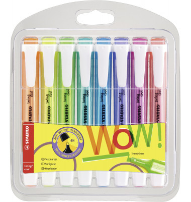 Textmarker-Set STABILO swing cool, 275/8-3, Etui (8 #) / Etui (40 #), farbig sortiert (gelb/orange/gr&uuml;n/blau/royalblau/lavendel/