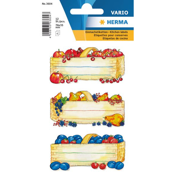 10 Stück Herma 3604 Einmachetikett Obstkörbe 4008705036047 Herma 12 Stück
